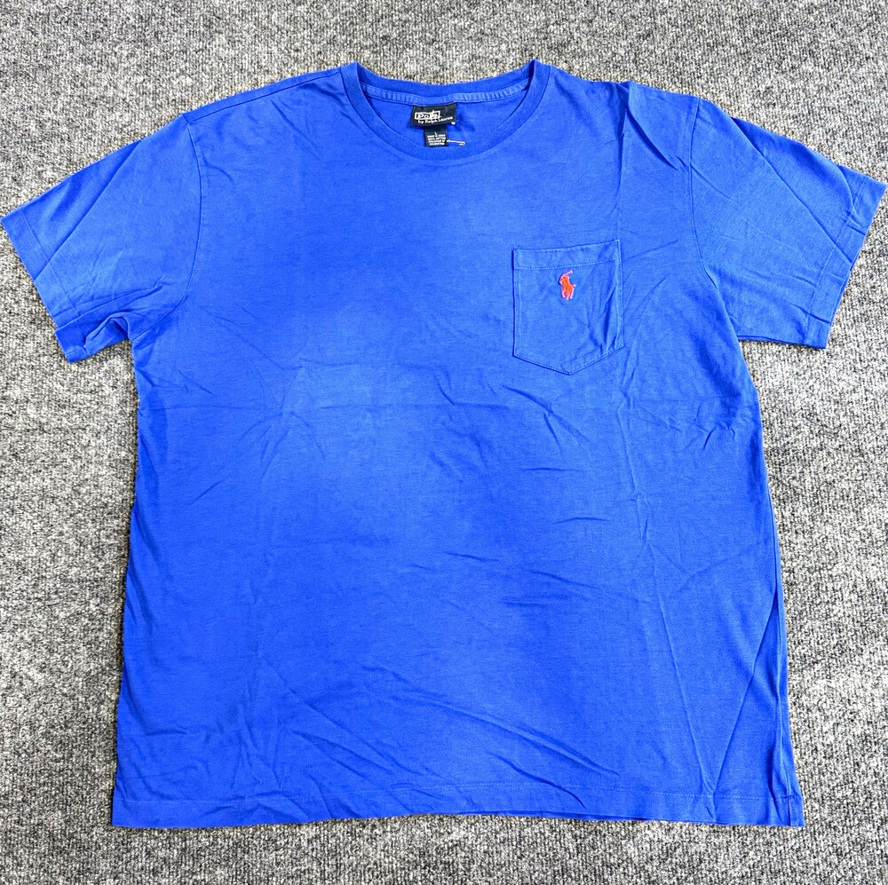 Polo Ralph Lauren Mens Large Royal Blue Pocket T Shirt Red Pony 100% Cotton